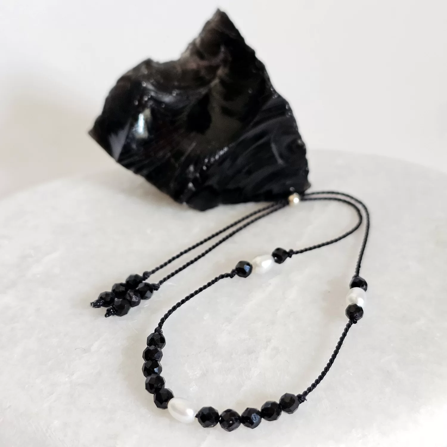 Bransoletka "TOURMALINE ON SILK" (turmalin, perła)