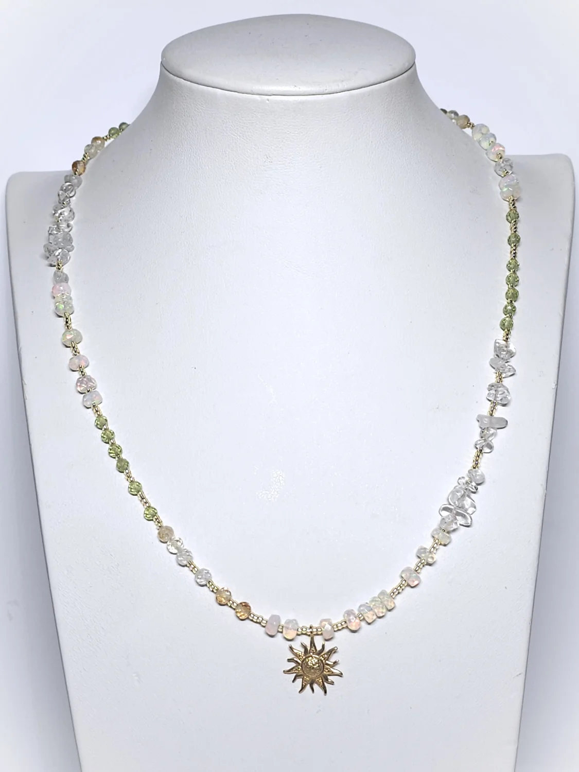 Naszyjnik "GOLDEN OPAL" (opal etiopski, cytryn, kryształ górski, granat zielony)