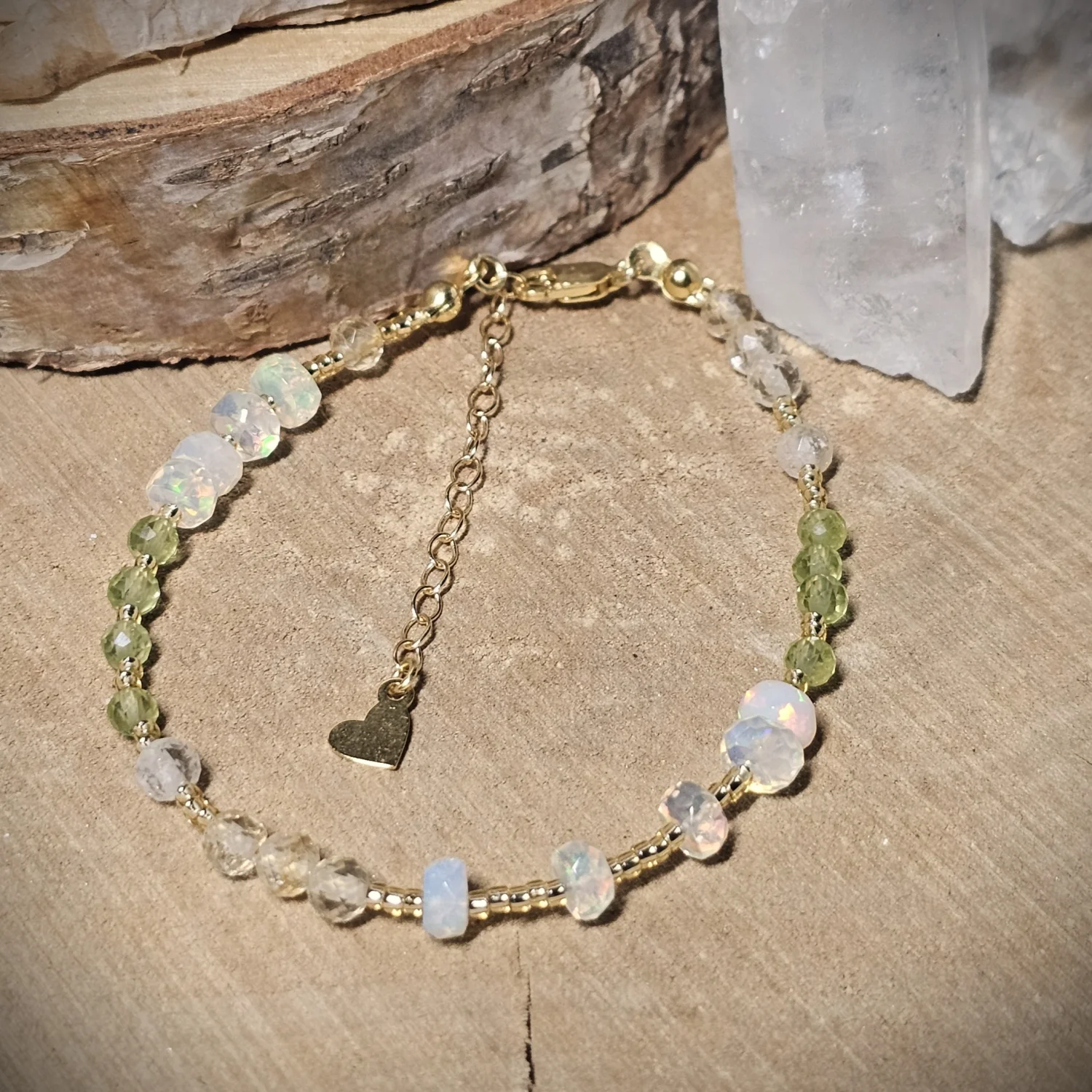 Bransoletka "GOLDEN OPAL" (opal etiopski, cytryn, granat zielony)