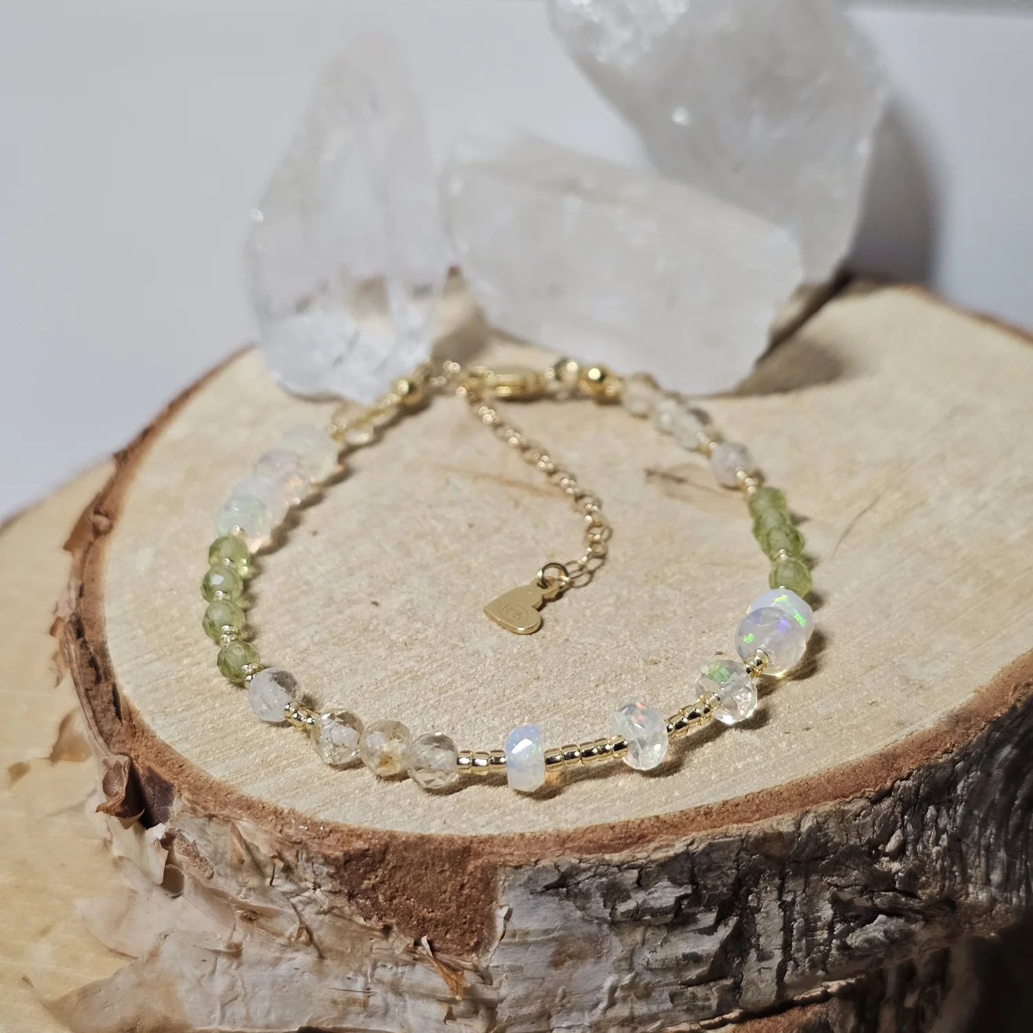 Bransoletka "GOLDEN OPAL" (opal etiopski, cytryn, granat zielony)
