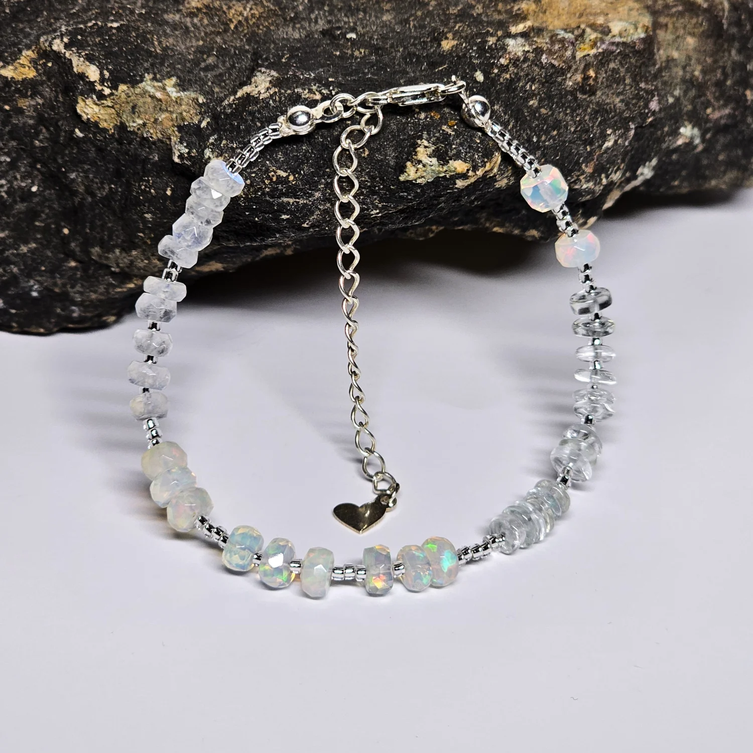 Bransoletka "STARLIGHT OPAL" (opal etiopski, topaz, kamień księżycowy)