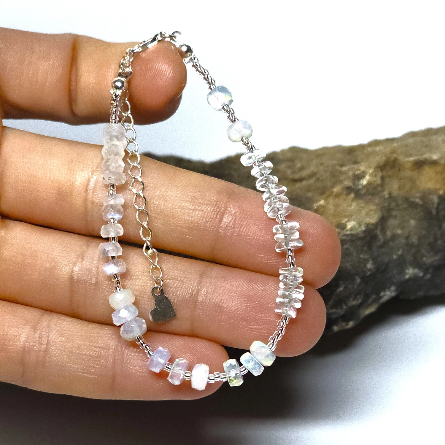 Bransoletka "STARLIGHT OPAL" (opal etiopski, topaz, kamień księżycowy)