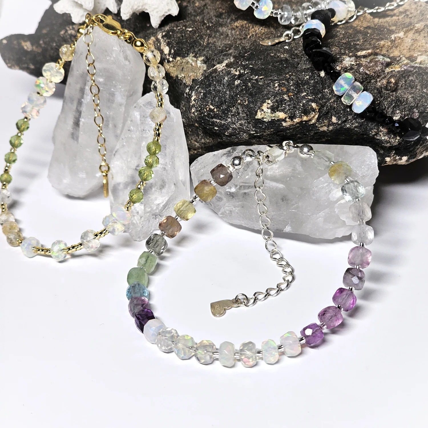 Bransoletka "AURORA VEIL" (opal etiopski, fluoryt)
